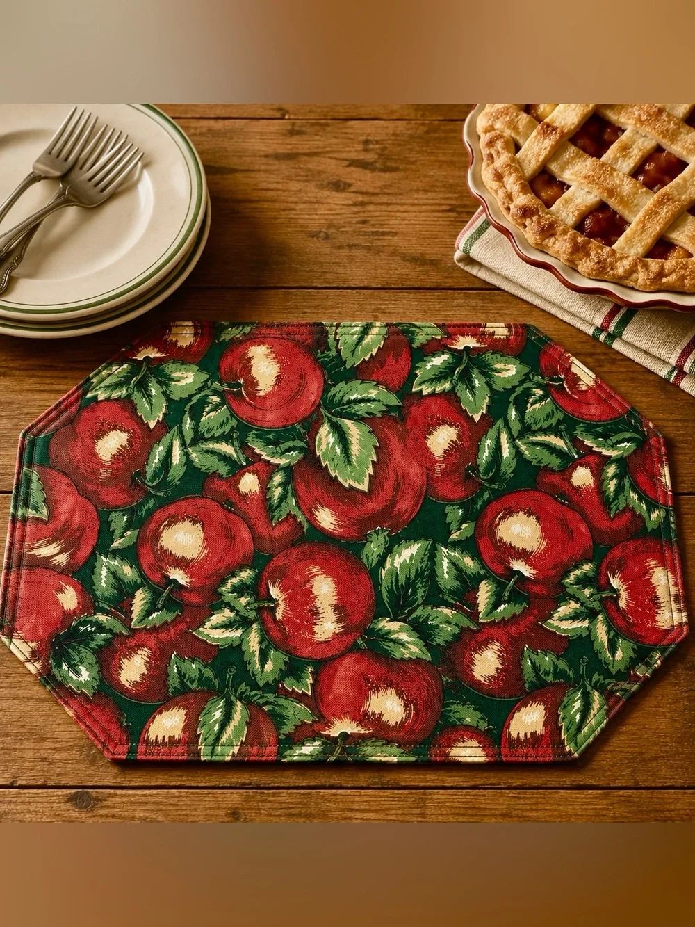 Four Vintage Placemats Corelle Coordinates Farm Fresh Apple Reversible Padded